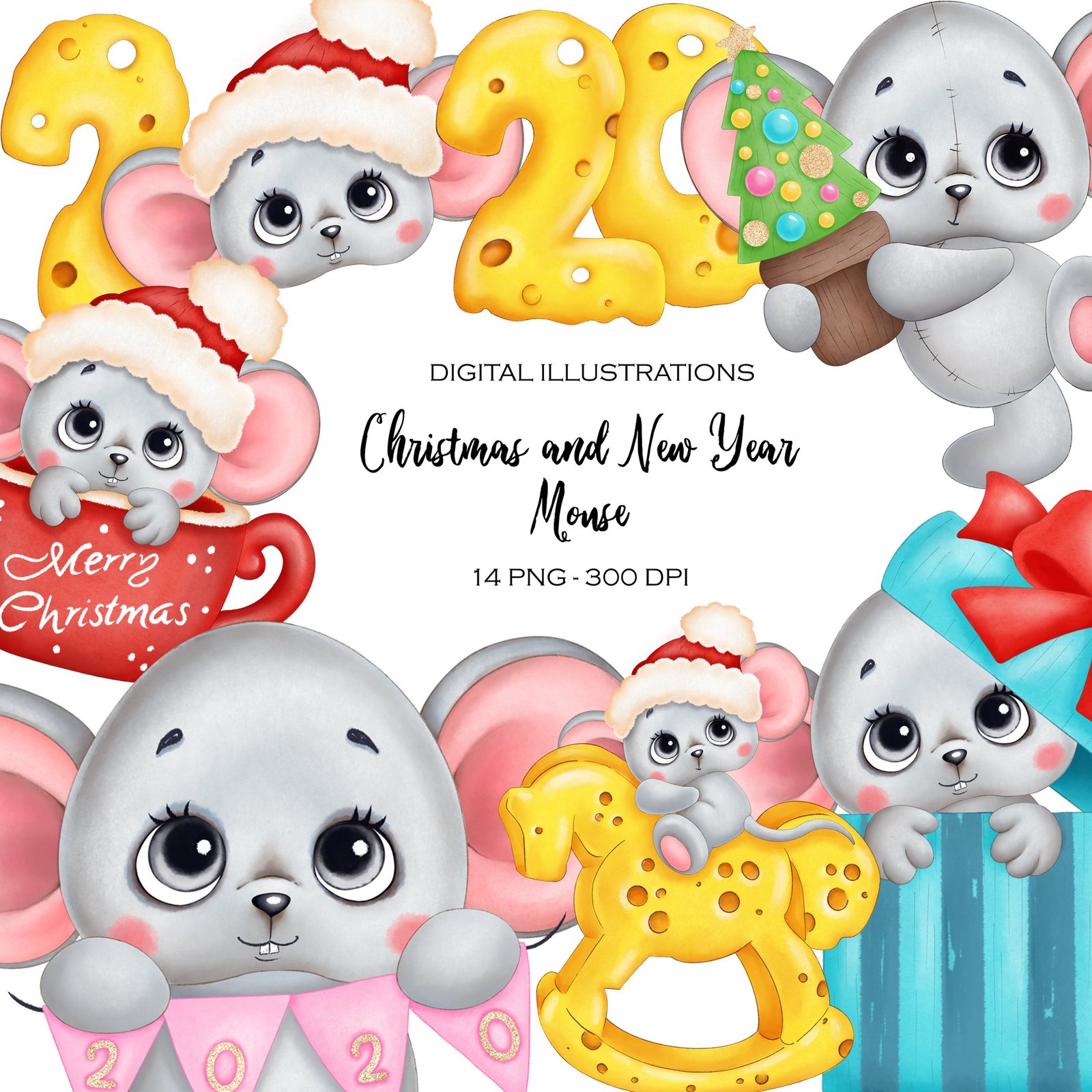Rato de Natal e Ano Novo Kit Digital Ratinhos Natal - Imagem 1