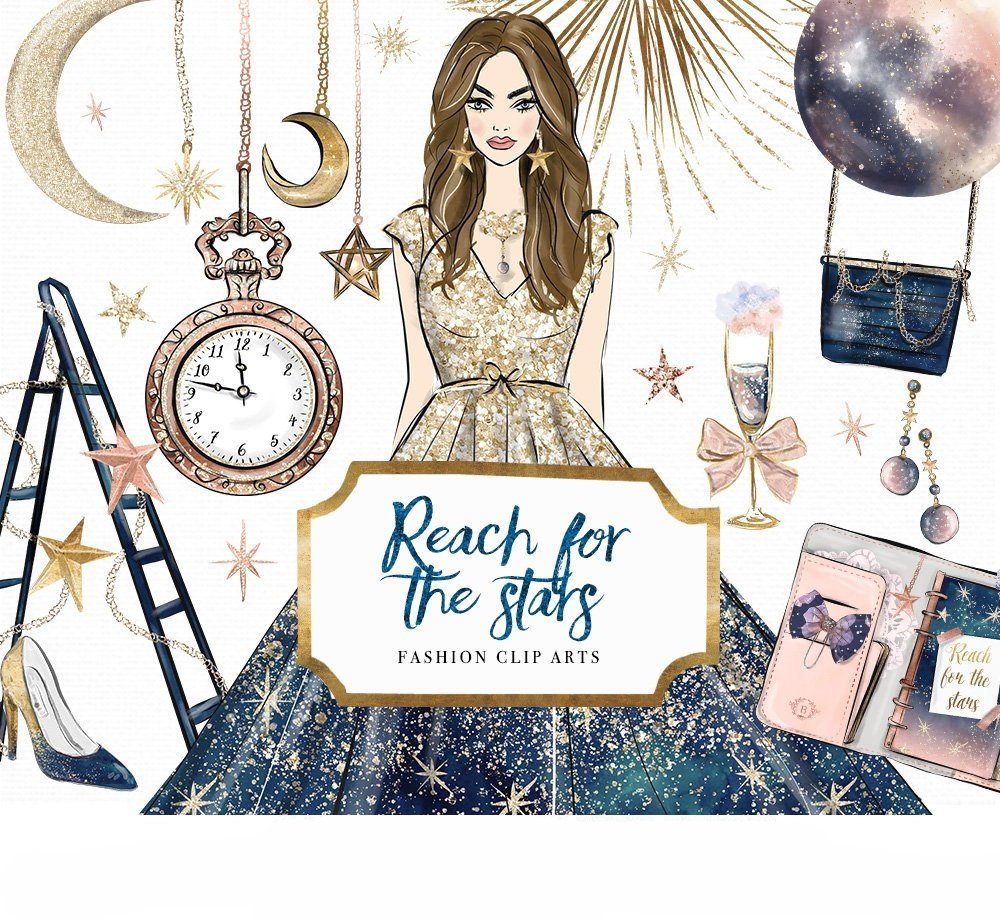 Reach_For_The_Stars_Clipart Kit Digital Alcance as Estrelas - Imagem 1