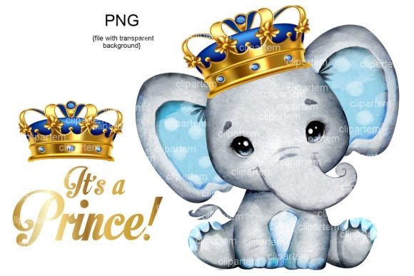 Royal Boy Elephant Set Crown Prince Kit Digital Príncipe Elefante Menino Real - Imagem 1