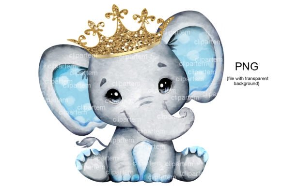 Royal Gray Blue Elephant Crown Kit Digital Elefante Azul Acinzentado Real - Imagem 1