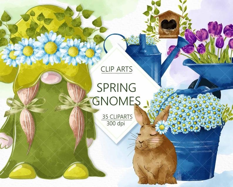 SPRING_GNOMES_CLIPART Arquivo Kit Digital Clipart de Gnomo de Primavera - Imagem 1