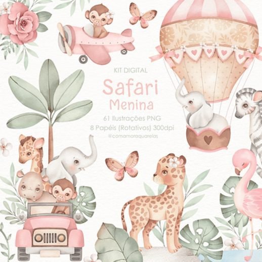 Safari Menina Kit Digital Safari Menina - Imagem 1