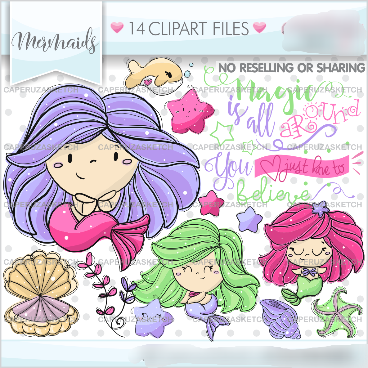 Sereia Kit Digital Sereias Clipart - Imagem 1
