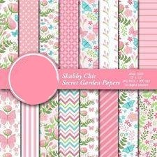Shabby Chic Secret Garden Papers Kit Digital Papeis Baby Jardim - Imagem 1