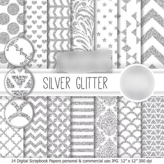 Silver Glitter Kit Digital Papeis Prata Glitter - Imagem 1