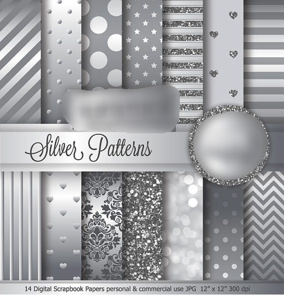 Silver Patterns Kit Digital Papeis Prateados - Imagem 1
