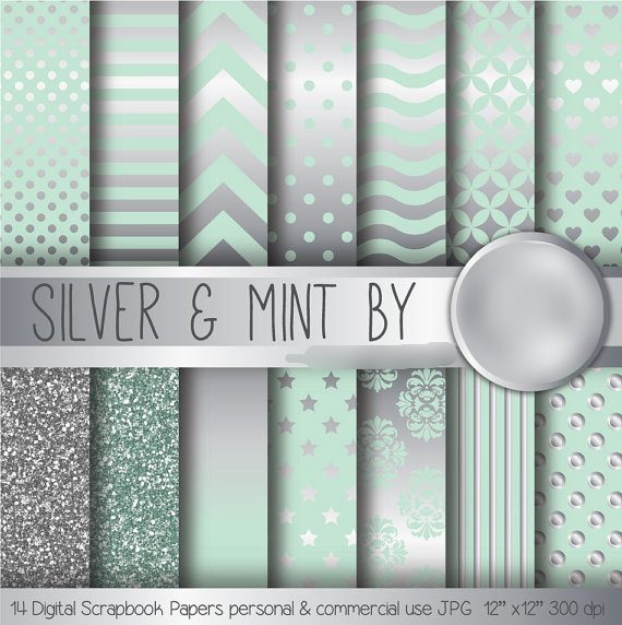 Silver _ Mint Kit Digital Papeis Verde Prata - Imagem 1