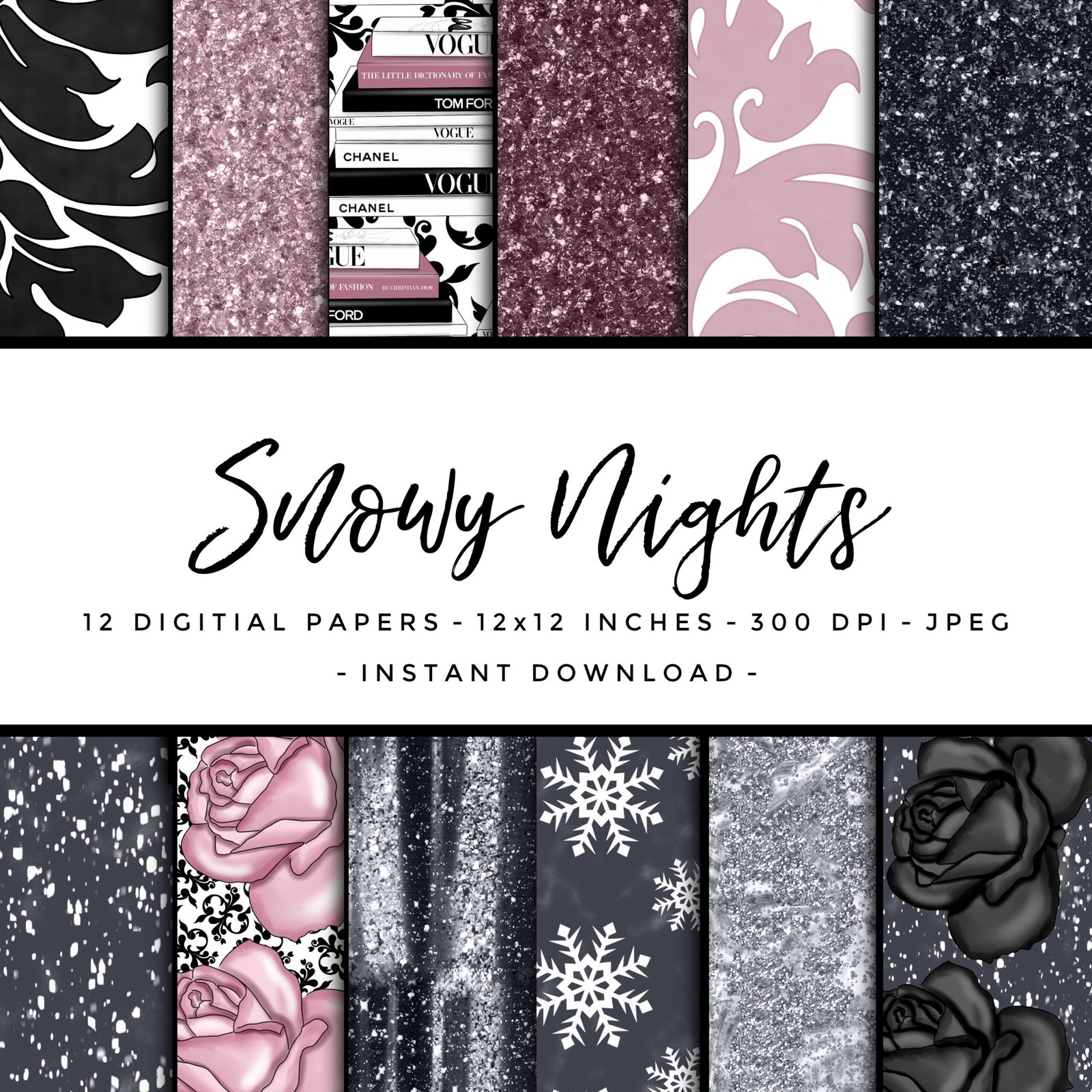 Snowy Nights PP-ElleP Kit Digital Papeis Noite de Neve - Imagem 1