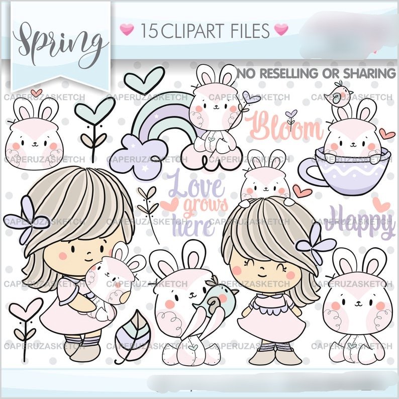 Spring-Bunny Kit Digital Menina Coelhinho Fofinho - Imagem 1