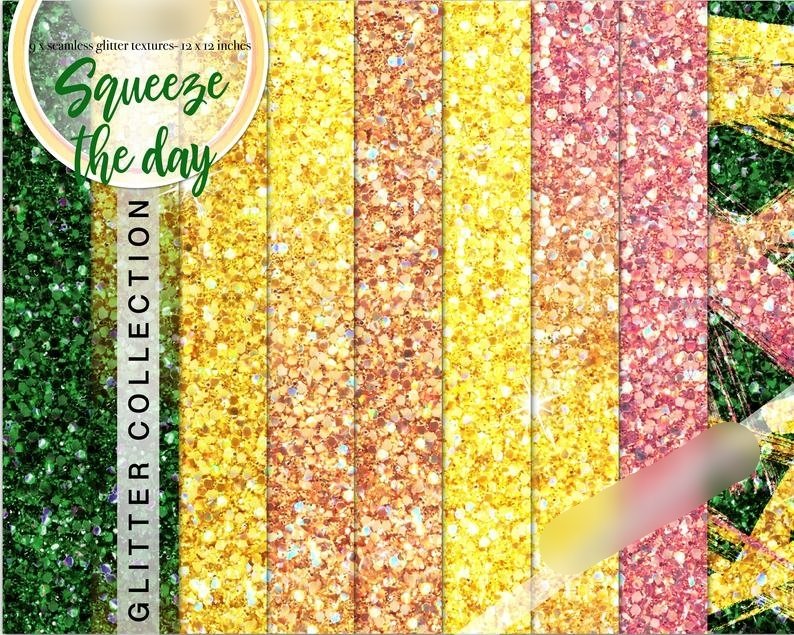 Squeeze The Day Glitter PP-Gaynor Kit Digital Papeis Brilhosos Limão - Imagem 1