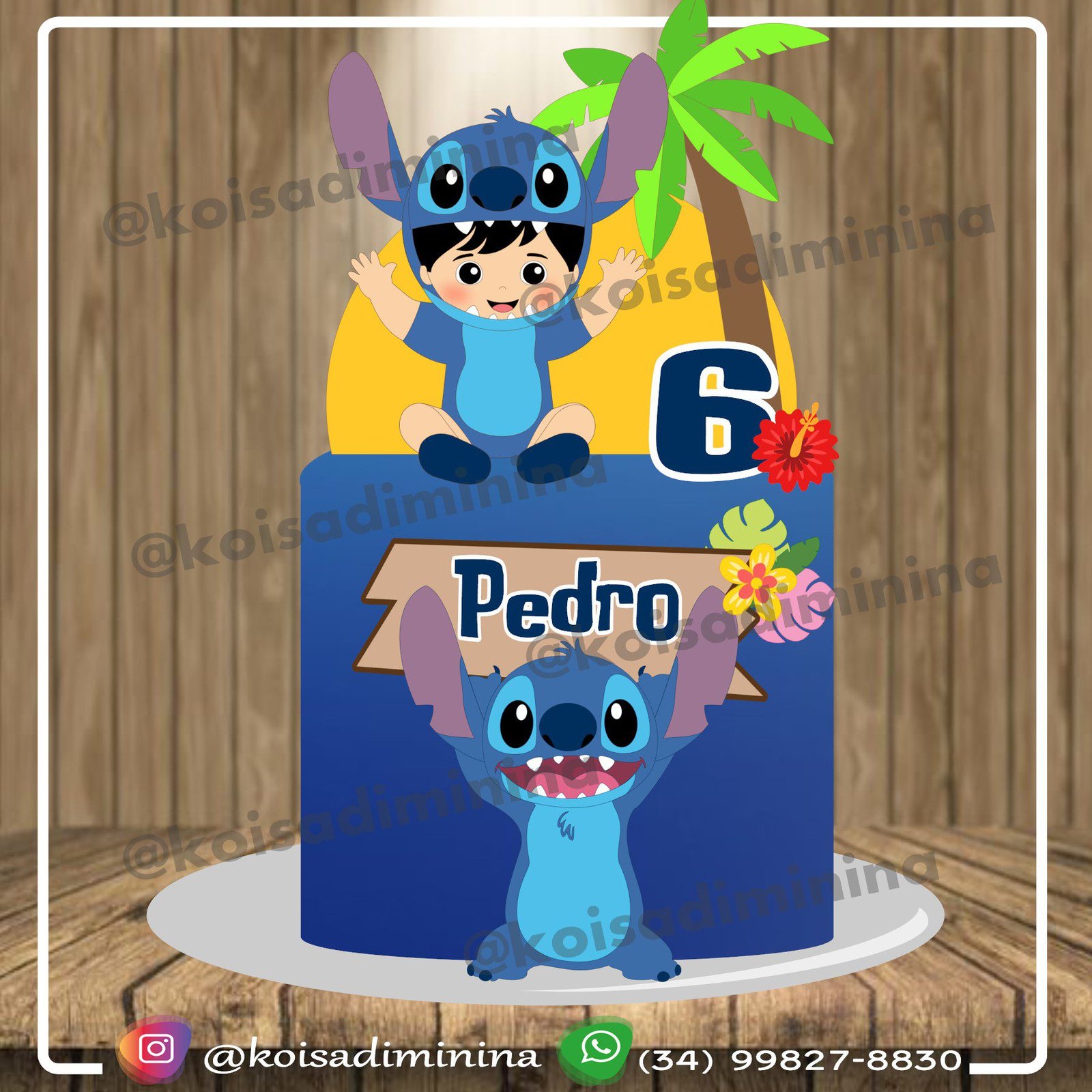 Stitch Baby by Pamela Caetano Arquivo topo de bolo Stitch pool party - Imagem 1
