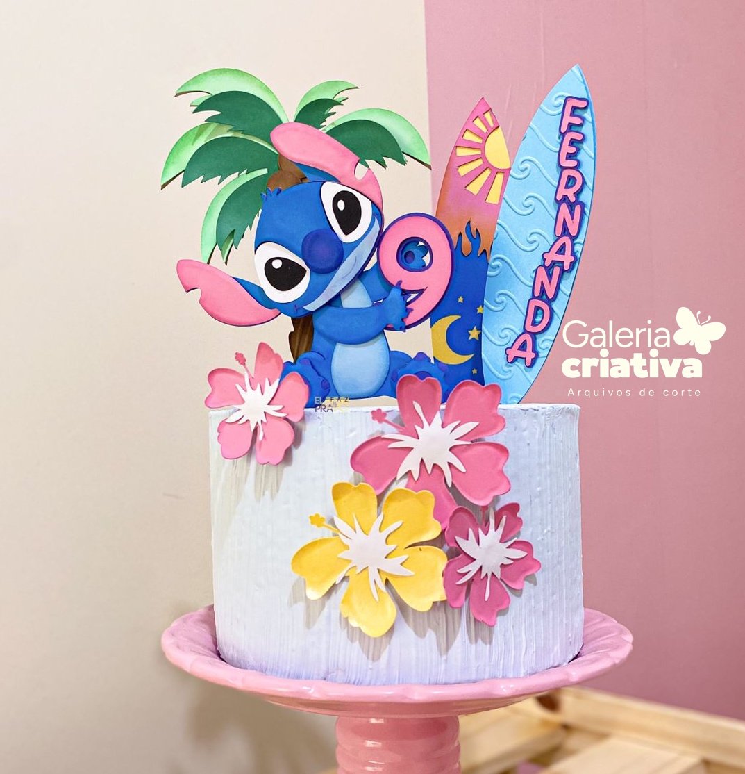 Stitch Surfista em Camadas Arquivo Topo de Bolo Stitch Surfista em Camadas - Imagem 1