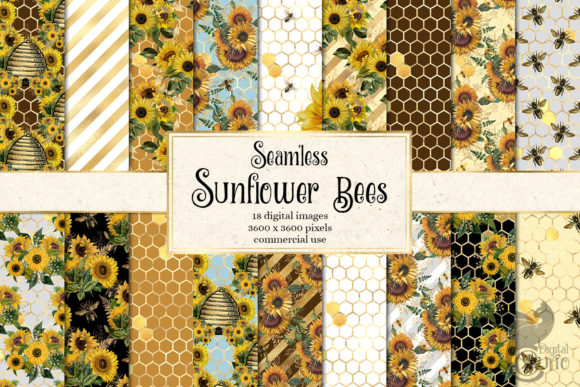 Sunflower-Bees-Digital-Paper-4170794 Kit Digital Papeis Girassol - Imagem 1