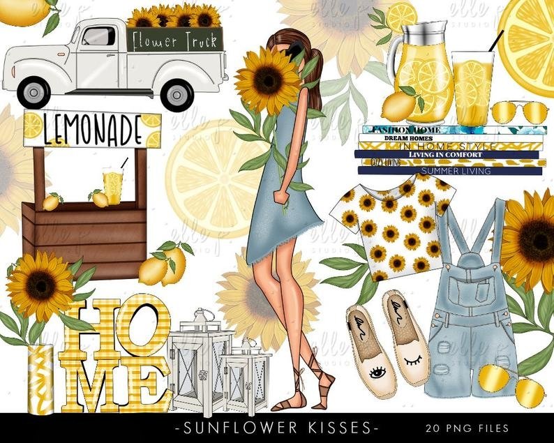 Sunflower Kisses-ElleP Kit Digital Beijos de Girassol - Imagem 1