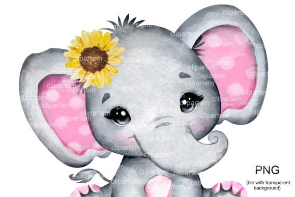 Sunflower Pink Gir Elephant Kit Digital Girassol Rosa Elefantinha - Imagem 1