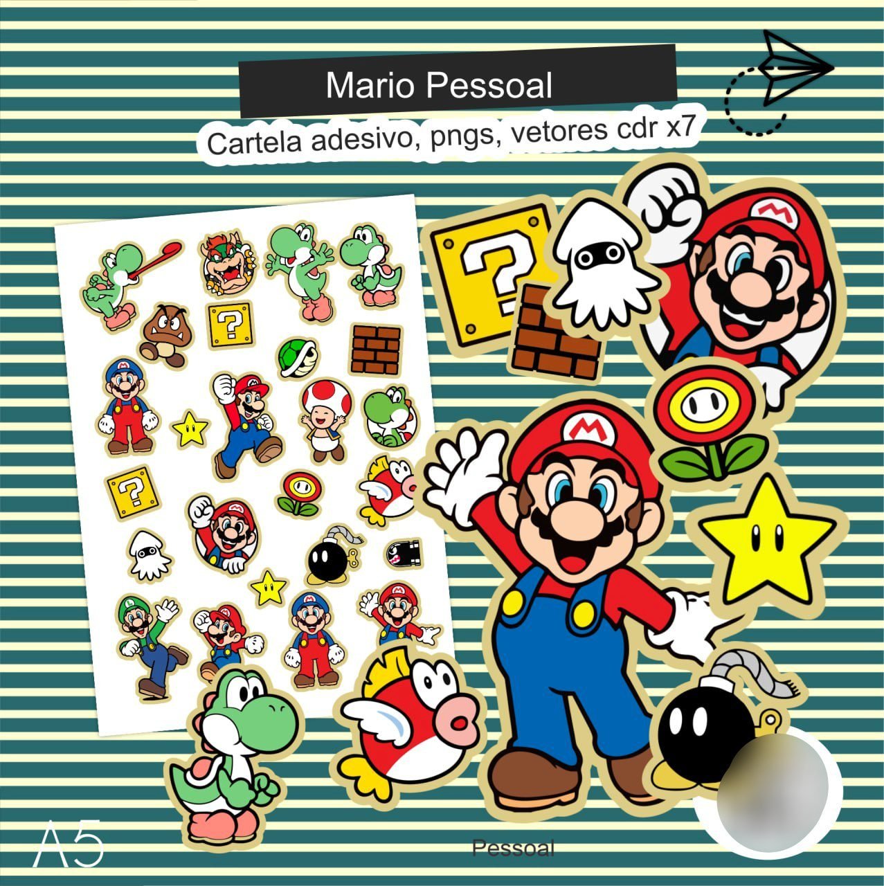 Super Mario Kit Digital Super Mario Adesivos - Imagem 1