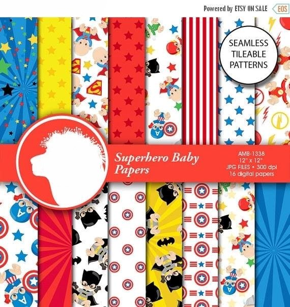 Superhero Babies Papers Kit Digital Papeis Super Herois Baby - Imagem 1