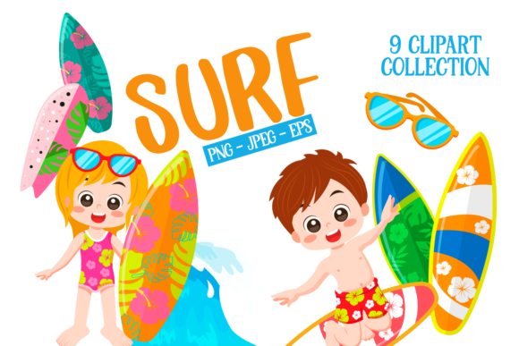 Surfing Clipart Set Kit Digital Meninos Surf - Imagem 1