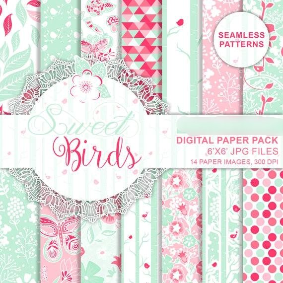 Sweet Birds Kit Digital Papeis Pássaros Encantados - Imagem 1