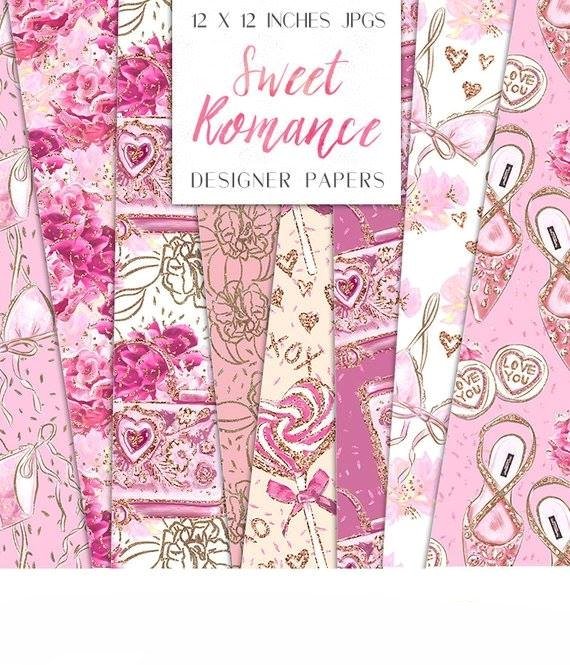 Sweet Romance Paper Kit Digital Papeis Doce Romance - Imagem 1