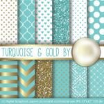 Kit Digital Papeis Turquesa e Ouro