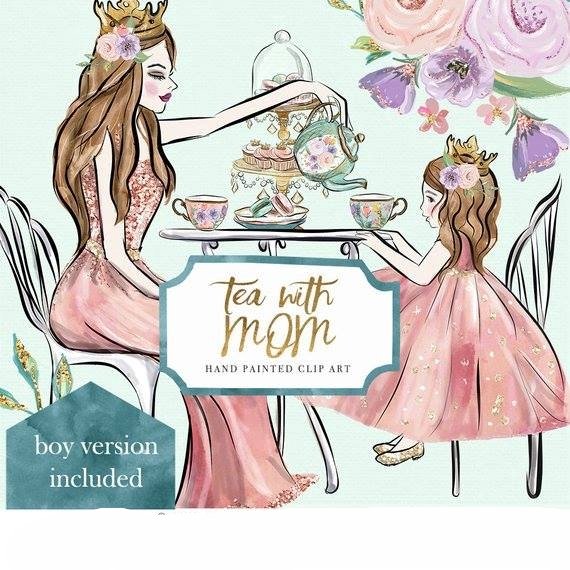 Tea With Mom Clipart Kit Digital Chá Mãe e Filha - Imagem 1