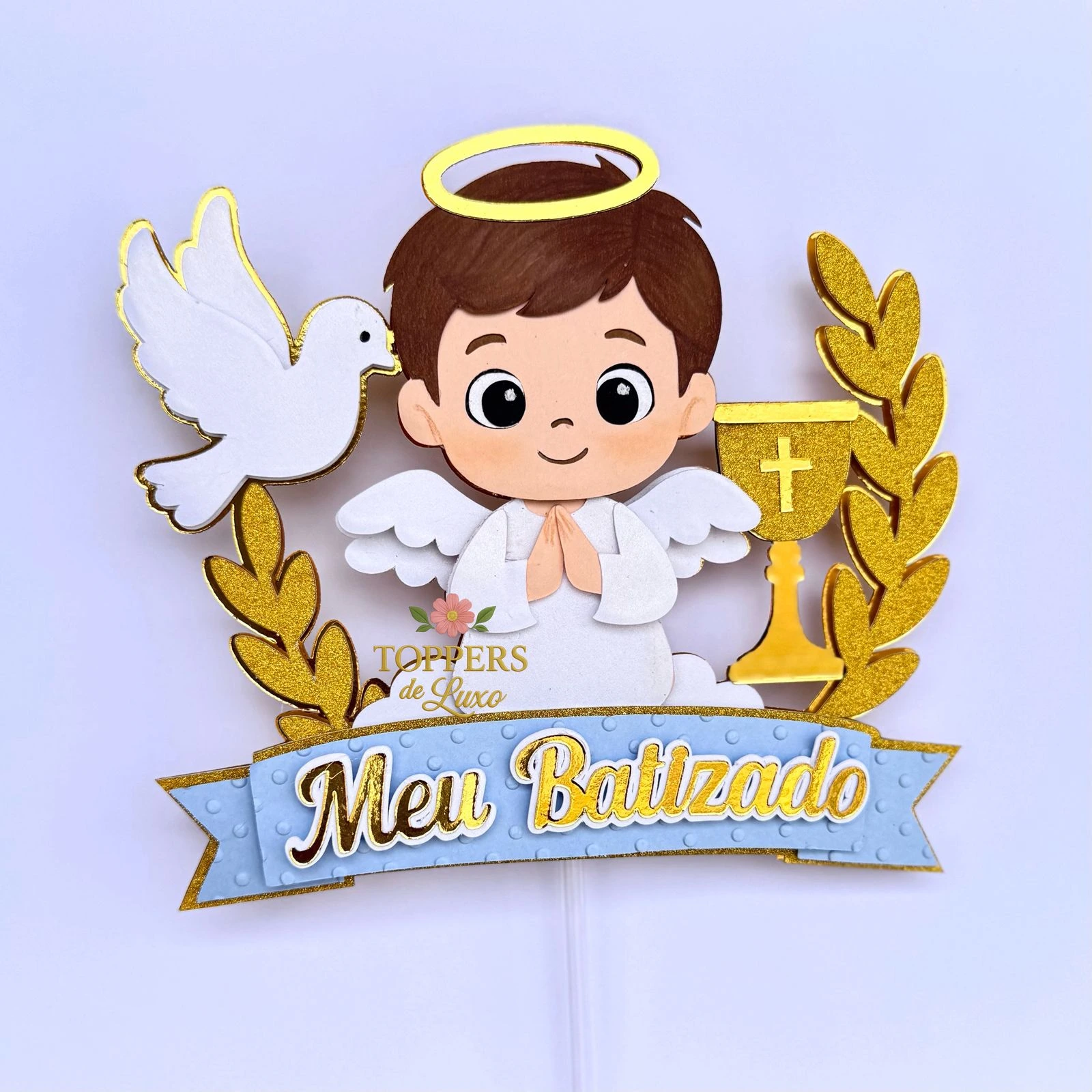 Topo Batizado Menino Faixa Arquivo Topo de Bolo Batizado Menino Faixa - Imagem 1