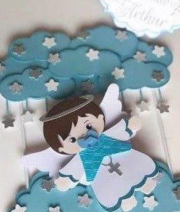 Topo Batizado Menino Nuvens Arquivo Topo de Bolo Batizado Menino Nuvens - Imagem 1