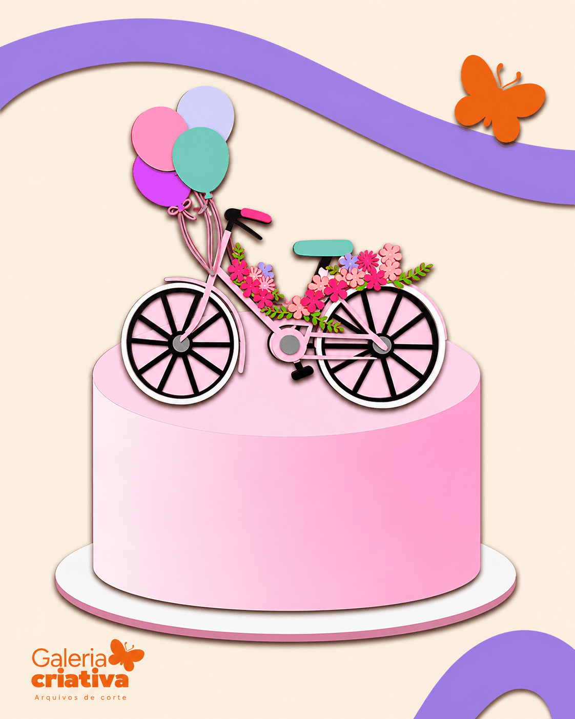 Topo Bicicleta Floral Arquivo Topo de Bolo Bicicleta Floral - Imagem 1