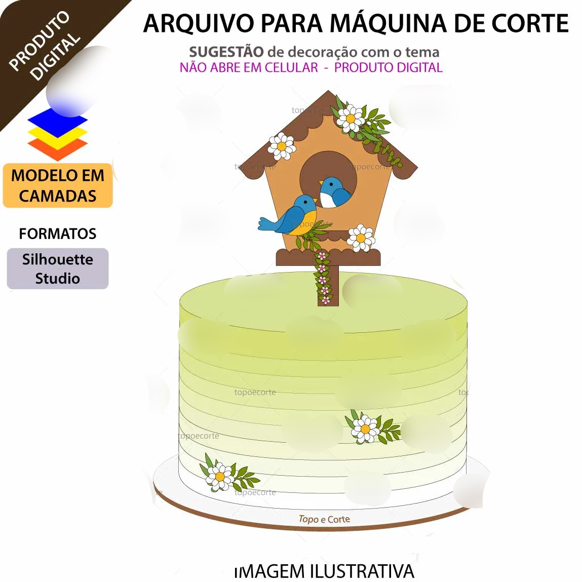 Topo de bolo Casinha Com Passarinhos.jpg Arquivo Topo de Bolo Casinha com Passarinhos - Imagem 1