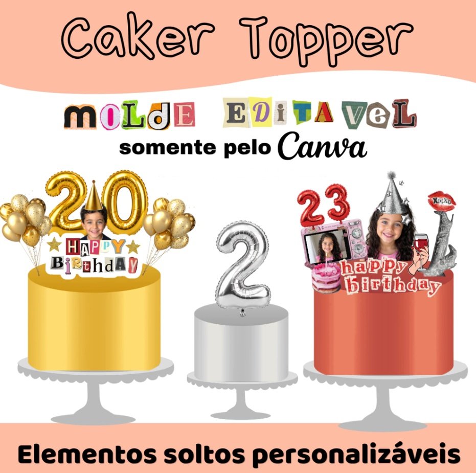 Topper Balões Canva 2 Arquivo Topo de Bolo Topper Balões Canva 2 - Imagem 1