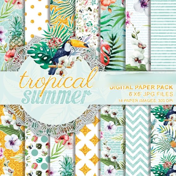Tropical Summer 2 Kit Digital Papeis Verão Tropical 2 - Imagem 1