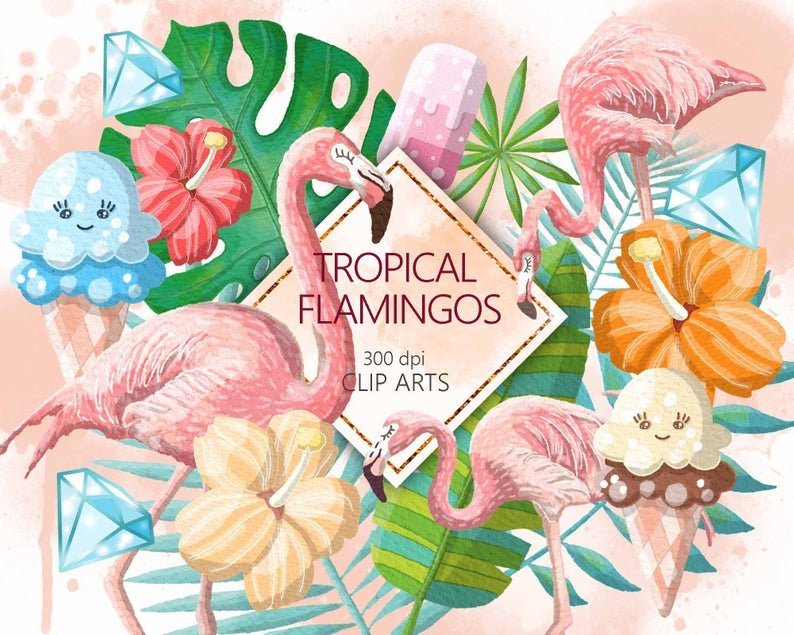 TropicalFlamingospart Arquivo Kit Digital Flamingos Tropicais - Imagem 1