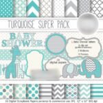 Kit Digital Papeis Turquesa Elefantes