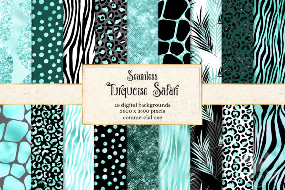 Turquoise-Safari-Digital-Paper-5819348 Kit Digital Safari Turquesa - Imagem 1