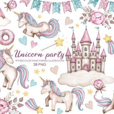 UNICÓRNIO CANDY AQUARELA Kit Digital Unicornio Candy - Imagem 1