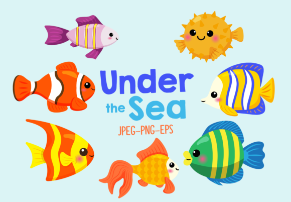 Under the Sea Fish Kit Digital Peixinhos Fofinhos - Imagem 1