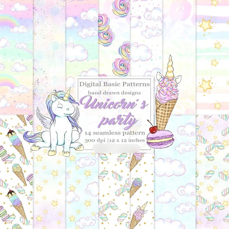 Unicorn_Party_Papers_by_Digital Kit Digital Papel para Festa de Unicornio - Imagem 1