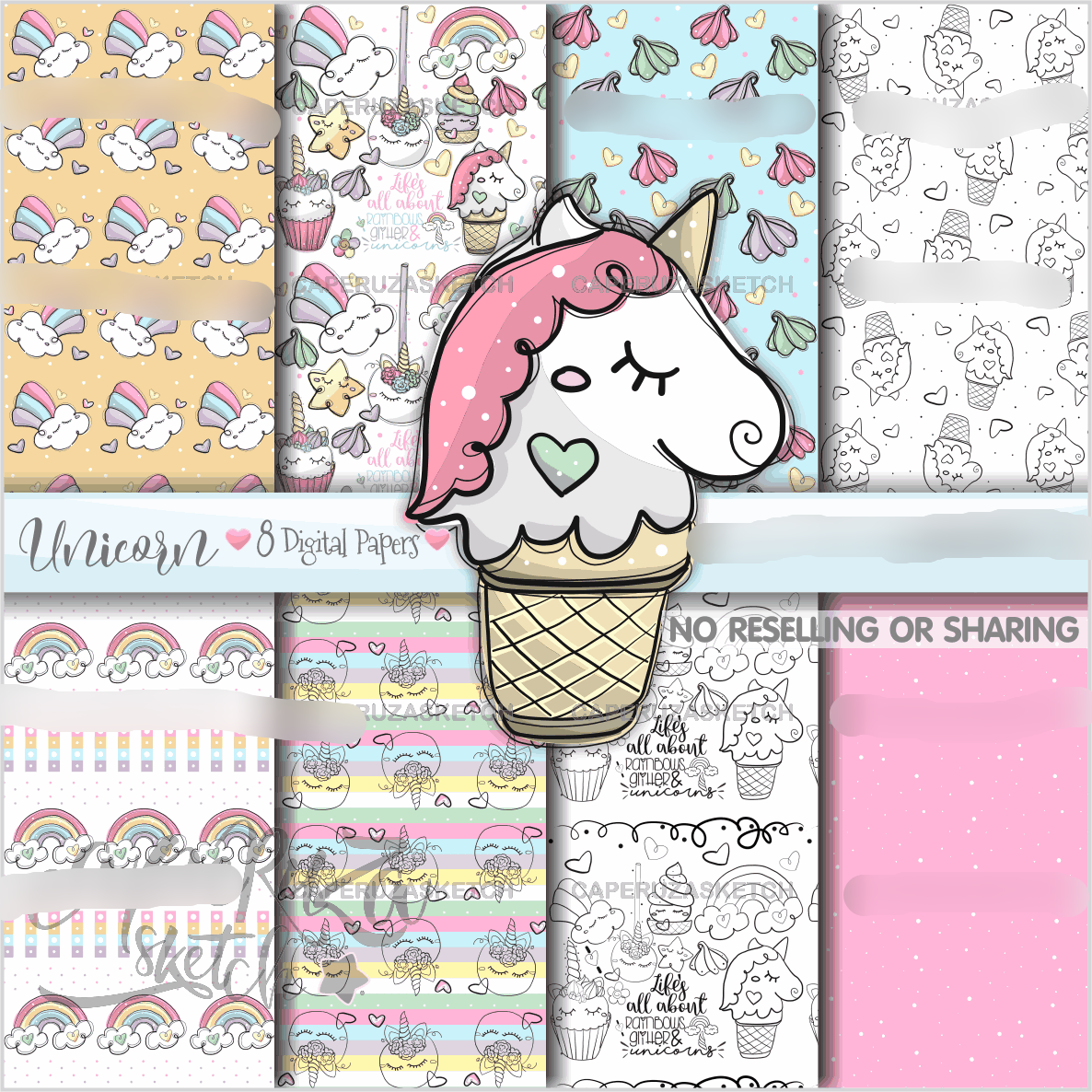 Unicornio 2 Papers Kit Digital Papeis Sorvetinho de Unicornio - Imagem 1