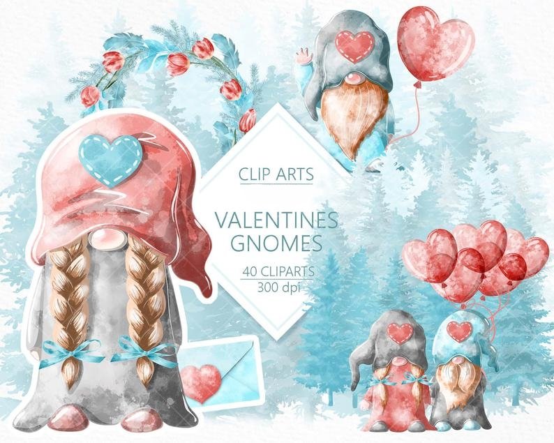 VALENTINES_GNOMES_CLIPART Arquivo Kit Digital ClipArt Para o Dia dos Namorados - Imagem 1