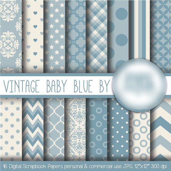 Vintage Baby Blue Kit Digital Papeis Azul Bebê - Imagem 1