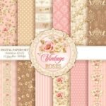 Kit Digital Papeis Rosas Vintage
