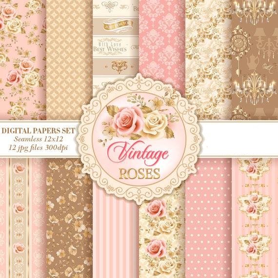 VintageRoses Kit Digital Papeis Rosas Vintage - Imagem 1