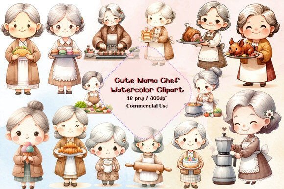Vovó Cozinheira Aquarela Kit Digital Vovó Cozinheira - Imagem 1