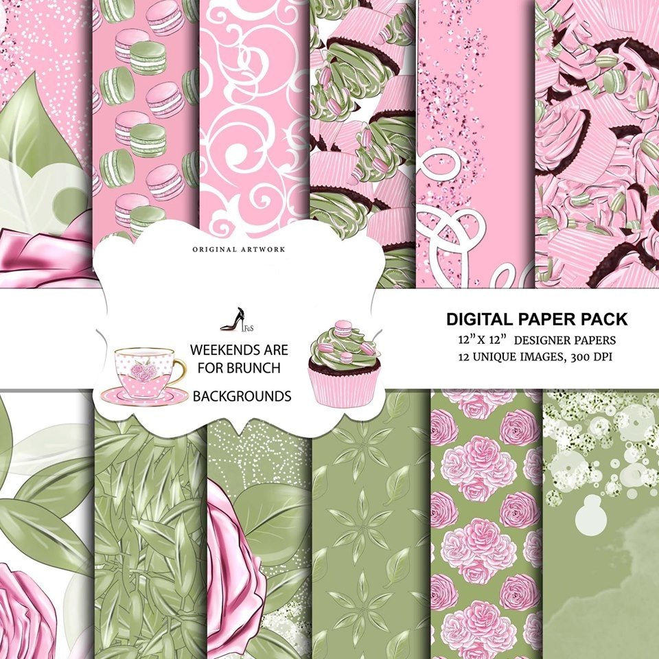 WEEKENDS ARE FOR BRUNCH PAPERS Kit Digital Papeis Café da Tarde - Imagem 1