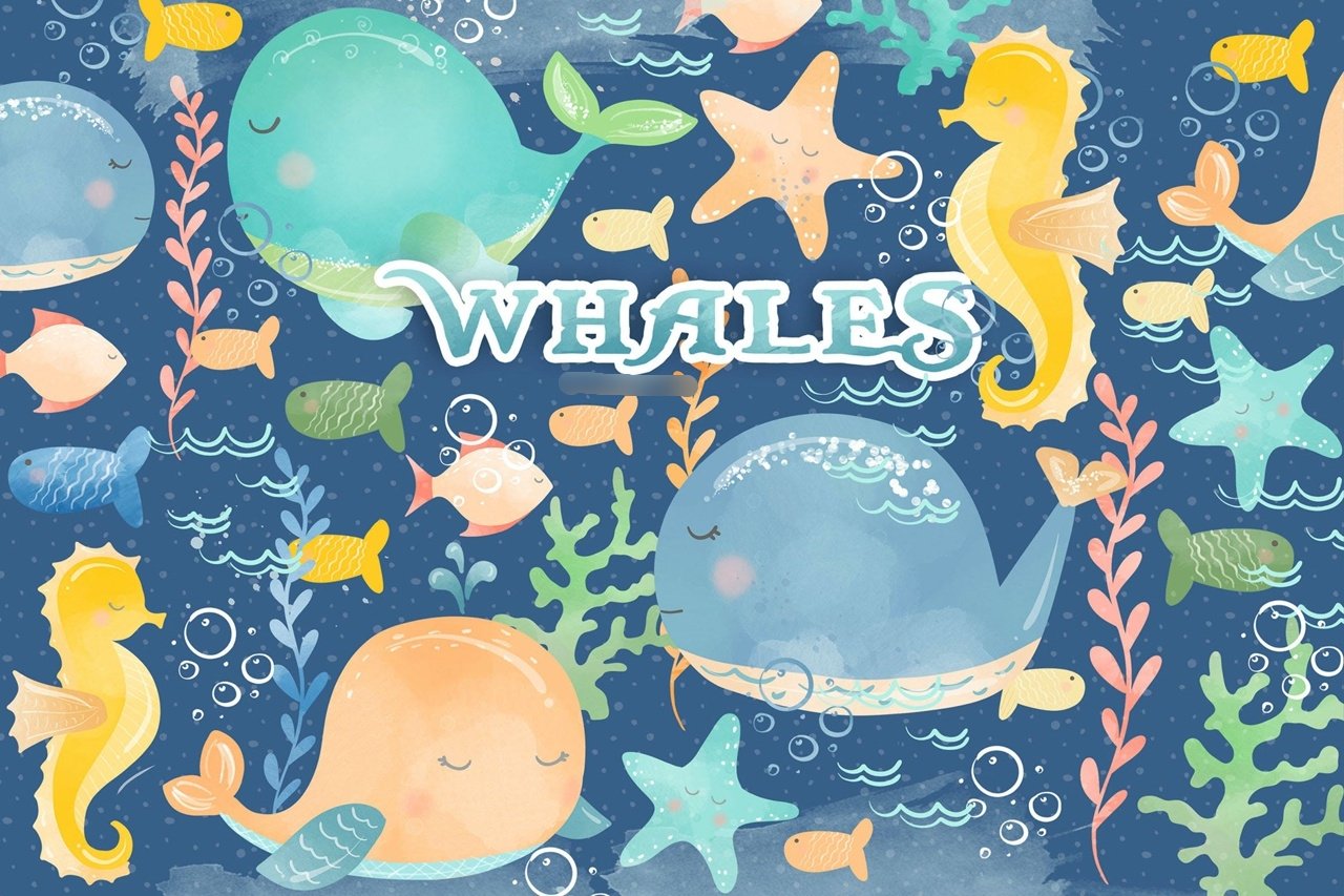 Whales_design Kit Digital Baleias Fundo do Mar - Imagem 1