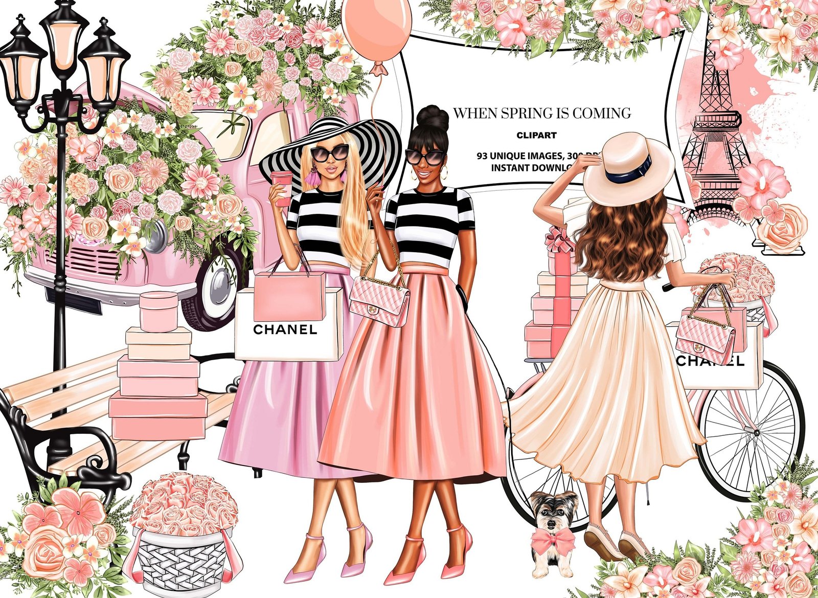 When Spring Is Coming Clipart Kit Digital Meninas na Primavera - Imagem 1