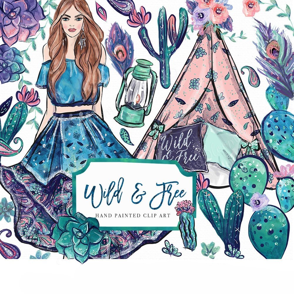 Wild _ Free Clip Art Kit Digital Menina Natureza - Imagem 1