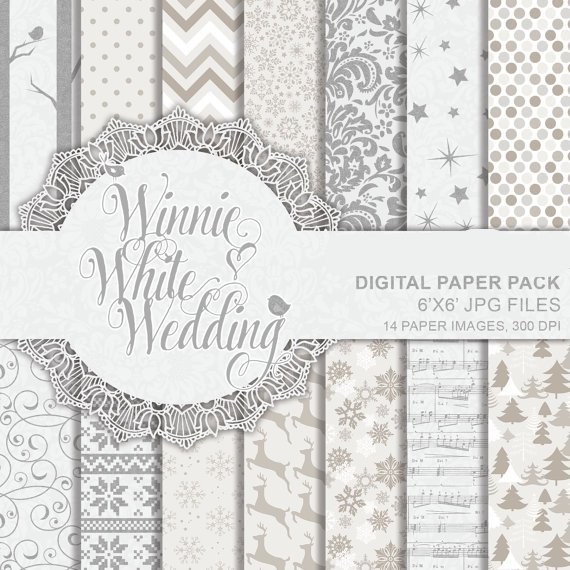 Winnie White Wedding Kit Digital Papeis Casamento - Imagem 1