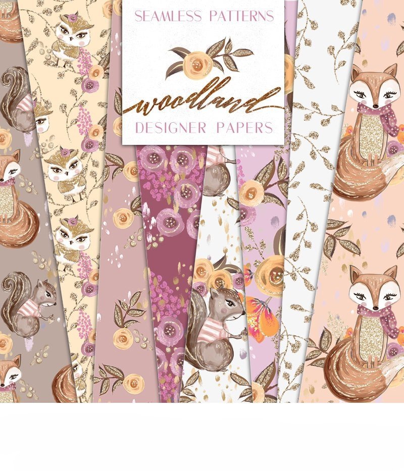 Woodland_Paper Kit Digital Papeis Floresta Clipart - Imagem 1
